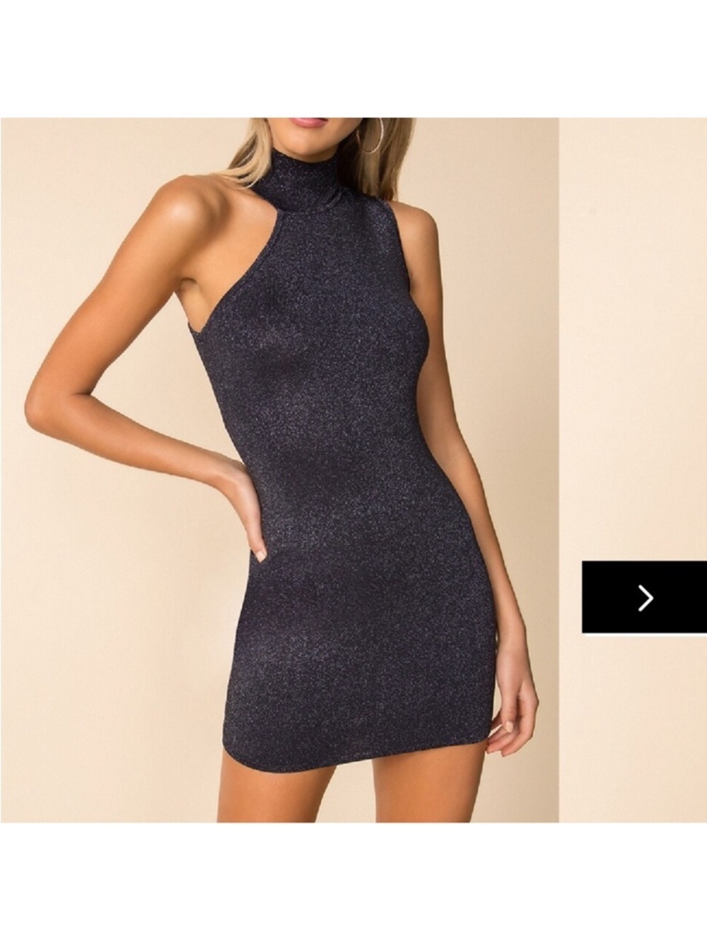 Superdown Liz Navy Sparkle One-Shoulder High Neck Mini Dress